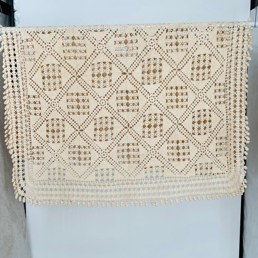 Antique Handmade Crochet Table Cloth 48"x56"    Victorian  CottageCore  Bohemian